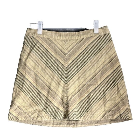 Free People Yours Truly Womens Linen Mini Skirt Size 4 Chevron Stripe Boho Retro - Picture 1 of 7